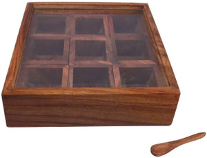 Craftsman Masala Box /Dabba/Hand Crafted with Lid - 1.5 L Wooden Spice Container
