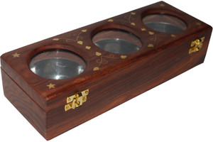 Indoart Dry Fruit/Masala Box - 42.875 ml Wooden Food Storage