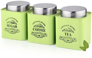 Dynore Vibrant Green color Square Tea, Coffee & Sugar canister - 650 ml Stainless Steel Tea, Coffee & Sugar Container