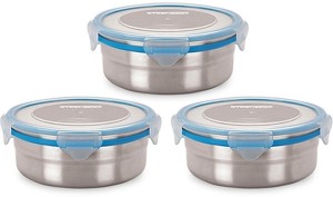 Steel Lock Airtight Storage Food Lock Containers 3 Pc 1401 Set  - 700 ml Stainless Steel, Plastic, Silicone Food Storage
