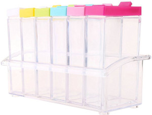 dk-eSTOR Crystal Seasoning Box Seasoning Set Rack (Set Of 6) - 250 ml Plastic Spice Container