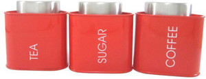 Dynore Red Triangular Tea & Sugar canister - 950 ml Stainless Steel Tea, Coffee & Sugar Container