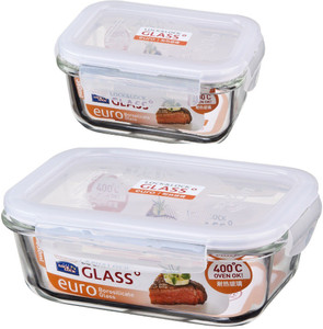 Lock & Lock Rectangular Bake and Store - 380 ml, 630 ml Glass Multi-purpose Storage Container
