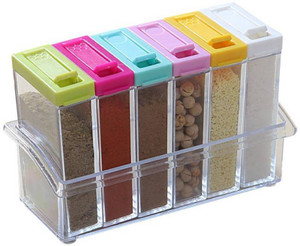 dk-eSTORE Crystal Seasoning Box Seasoning Set Rack (Set Of 6) - 250 ml Plastic Spice Container