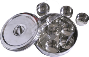 Dynore Ring Shaped Spice Box With Plastic Middle Partition Plate And Clip To Hold The Lid To Open - Large - 2000 ml Stainless Steel Food Storage