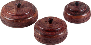 Fab Handicraft Dry Fruits Set - 350 ml, 300 ml, 250 ml Wooden Multi-purpose Storage Container