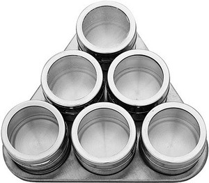 Connectwide Magnetic Spice Rack 6 Tins With Magnetic Triangular Shape Surface Material Stainless Steel - 500 ml Stainless Steel, Glass Spice Container