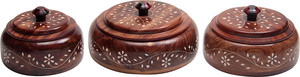 Fab Handicraft Dry Fruits Set - 350 ml, 300 ml, 250 ml Wooden Multi-purpose Storage Container
