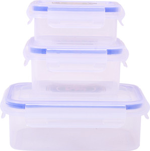 Lock & Fit 3 Piece Rectangular Containers - 150 ml, 250 ml, 500 ml Plastic Food Storage