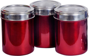 Dynore Set Of 3 Maroon See Through Lid - 1000 ml Stainless Steel Multi-purpose Storage Container