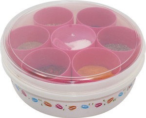 Frabjous Masala Kit Spice Box Masala Kit With 7 Bowl & 1 Spoon (Pink) - 500 ml Plastic Multi-purpose Storage Container