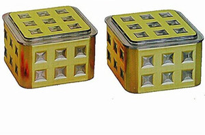 dk-eSTOR New Morden Solitaire golden multi purpose snacks and dryfruits serving jar/ box ( set of 2 pcs ) - 1 L Plastic Multi-purpose Storage Container