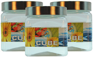 GPET Cube Pet Container with Steel Cap - Set of 3 - 500 ml Plastic Food Storage
