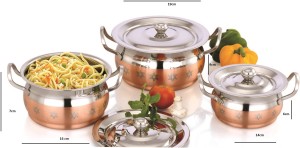 Mahavir 3pc Stainless Steel Sunflower Cook & Serve Design Copper Cookware Set