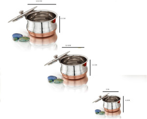 Mahavir 3pc Stainless Steel Belly Baby Plain Copper Cook & Serve Set Cookware Set