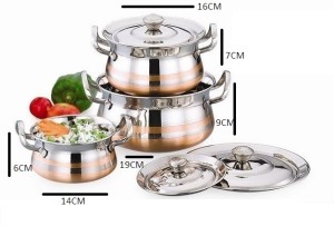 Mahavir 3pc Stainless Steel Cook & Serve Set Cross Copper Model Cookware Set