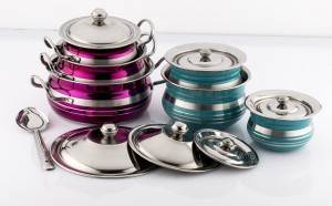 Mahavir Stainless Steel Color Cook N Serve Set Cookware Set