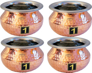 Indian Craft Villa Handmade Vintage Style Set Of 4 Copper Punjabi Serving Handi High Quality For Use Restaurant Ware Hotel Ware Home No.1 Cookware Set