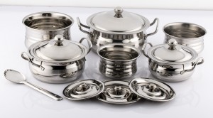 Mahavir Stainless Steel Silver Touch Cook N Serve Set Cookware Set