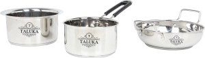 Taluka Induction Family Set of 3 | One 1.5 Liter Steel Induction Friendly Sauce Pan |One 1.7 Liter Steel Induction Friendly Kadhai With Lid | One 1.5 Liter Stainless Steel Tope With Lid Cookware Set