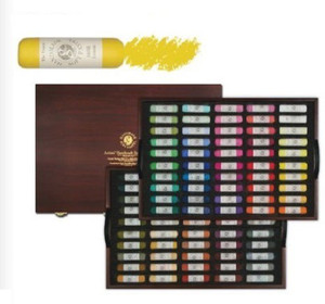 Mungyo Round Shaped Gallery Artists' Handmade Soft Pastel in wooden box Washable Crayons