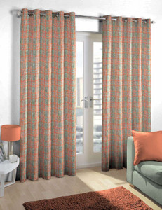 Skipper Blends Grey & Red Checkered Eyelet Long Door Curtain