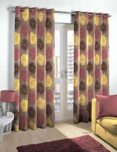 Skipper Polyester Brown Geometric Eyelet Door Curtain
