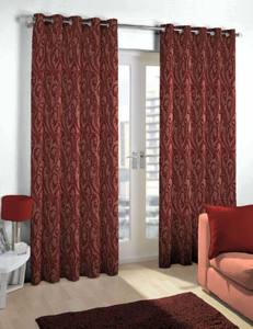 Skipper Blends Maroon Damask Eyelet Long Door Curtain