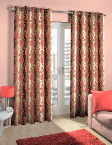 Skipper Polyester Pink/Brown Floral Eyelet Door Curtain