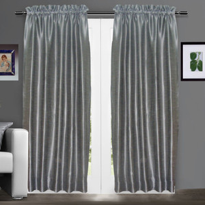 Zappy Cart Dupion Grey Solid Rod pocket Window Door Curtain 305 cm ...