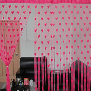 Elsker Polyester Dark Pink Self Design Eyelet Door Curtain