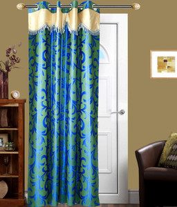 New Ladies Zone Polyester Blue Floral Eyelet Door Curtain