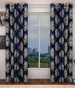 Zesture Polyester Blue Damask Eyelet Door Curtain