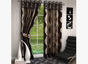 MN Decor Cotton Brown Abstract Eyelet Door Curtain