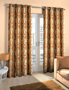 Skipper Polyester Brown Floral Eyelet Door Curtain