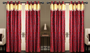 New Ladies Zone Polyester Red Floral Eyelet Door Curtain