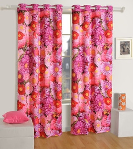 Swayam Silk Pink Red Yellow Abstract Eyelet Door Curtain 225 Cm In