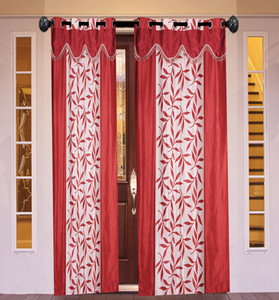 New Ladies Zone Polyester Red Floral Eyelet Door Curtain