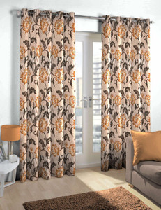 Skipper Polyester Brown Floral Eyelet Door Curtain