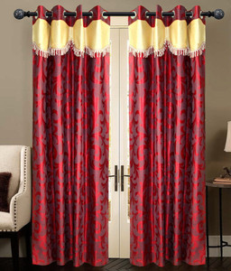 New Ladies Zone Polyester Red Floral Eyelet Door Curtain