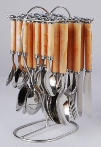 Elegant Viva Light Brown Stainless Steel, Plastic Cutlery Set