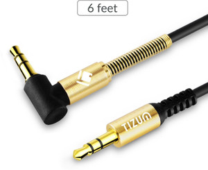 TIZUM 6 Feet Premium 3.5mm- Gold Plated, Right Angle Connector with Spring for Home, Office, Automobile AUX Cable