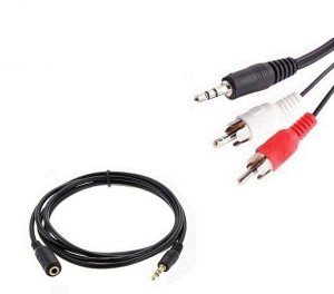 Techvik Stereo Audio Aux 3.5mm Male to Female Extension 1.5 meter With Speaker AUX male to 2 RCA Audio Video Cable