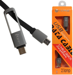 iKare 2 in 1 Micro USB Cable with 2.1A Type C Connector for OnePlus 2, Nexus 6P, Android/Windows Mobiles and Type C Devices { White } USB C Type Cable