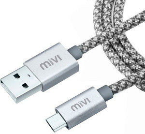 Mivi 6 Ft Long Nylon Braided Original Tough Grey Micro USB Cable
