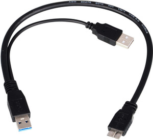 ADMI USB 3.0 DUAL Male To Micro SuperSpeed Cord for External Hard Drives (35cm - 1 Foot - 0.35M) USB Cable