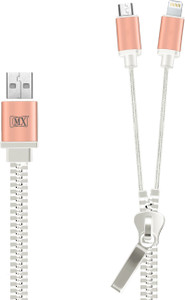 MX 2 in 1 Zipper USB Data Sync Cable For Apple iPhone & Android Mobiles USB Cable