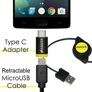 Amzer Micro USB Retractable Data Cable With Type-C Adapter USB Cable
