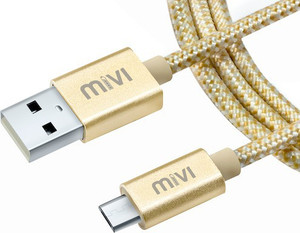 Mivi 6 Ft Long Nylon Braided Original Tough Gold Micro USB Cable