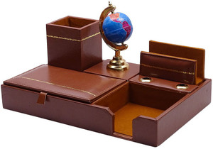 Kebica 6 Compartments Faux Leather Desk Organizer Brown Best Price